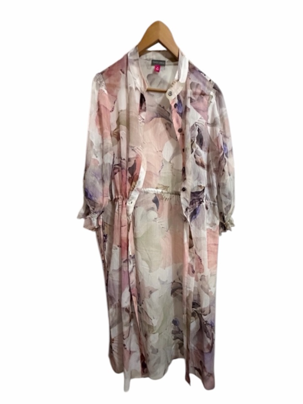 Vince Camuto Pastel Sheer Floral Duster Sz M in Pink, Lavender and Cream - Picture 6 of 7